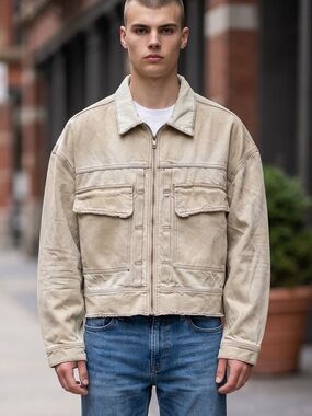 🌻NEW w/tag Hudson x Brandon Williams Conley 82 Tan Trucker Jacket Men XL $395